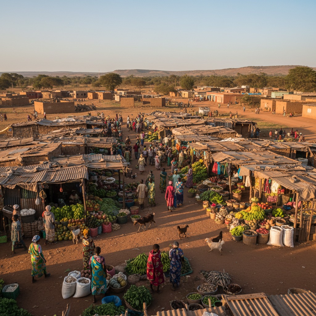 Replace with a photo of a market with a real image from an African frontier market